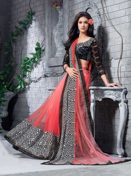 Pink & Black party wear Indian designer saree